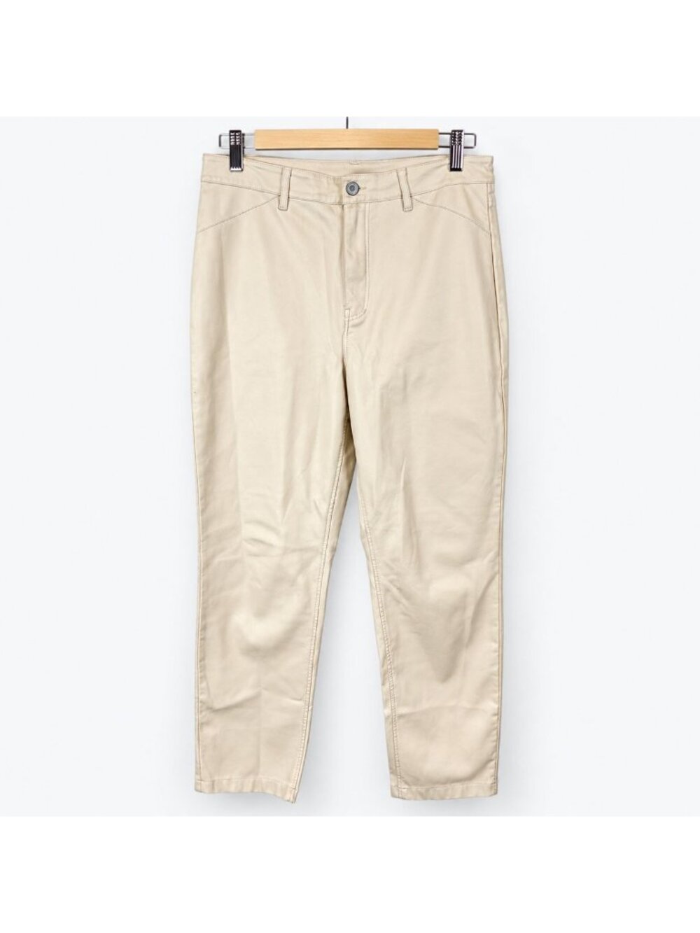 Free People Beige Coated Faux Leather Pants Straight Leg Women's Size 10